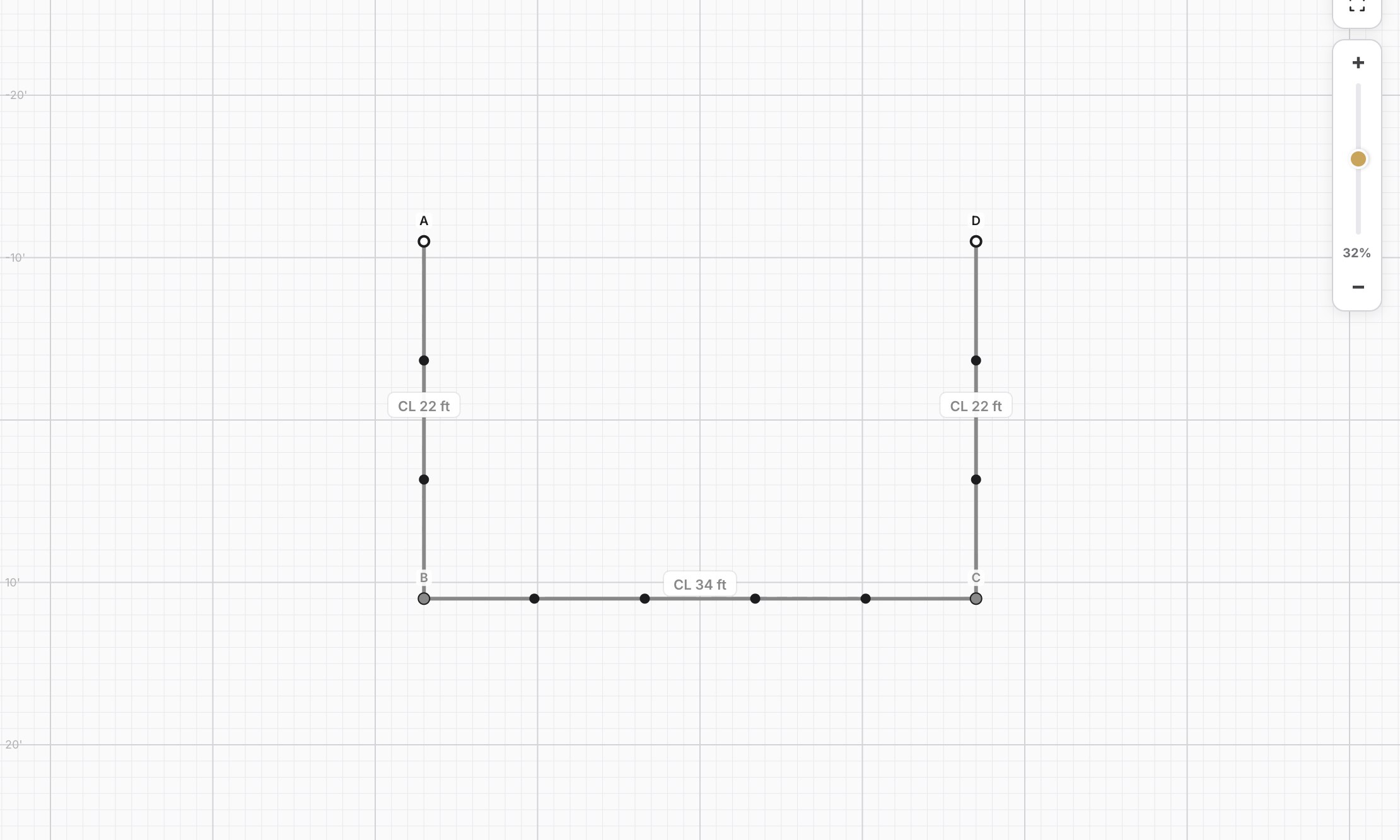 Fence drawn directly on the canvas grid with dimension labels