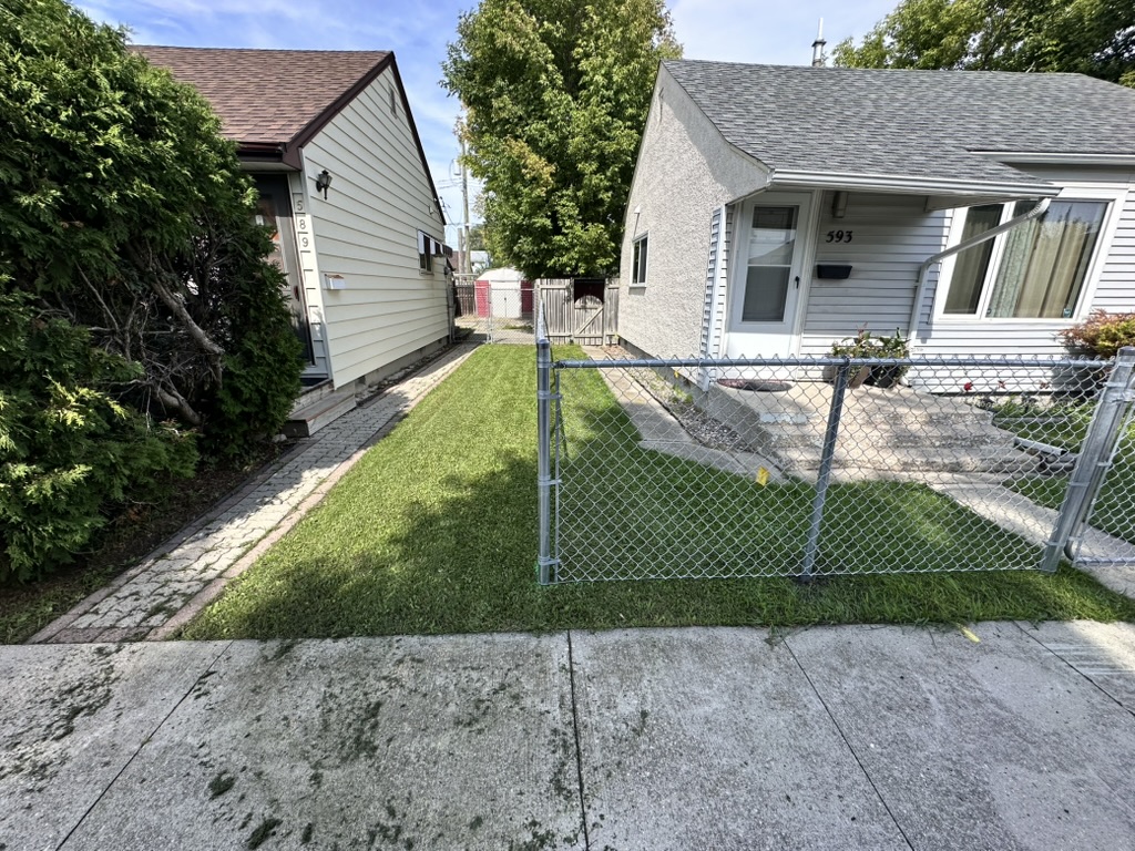 Single-panel residential swing gate at a side driveway